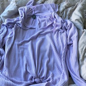 Tie front thermal hooded long sleeve